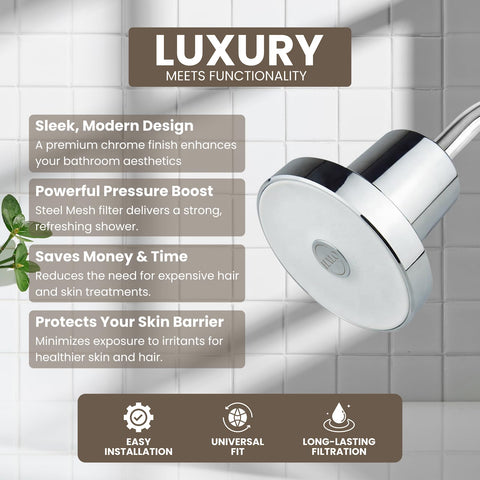 Halo Filters filtered shower head softens hard water for smoother skin