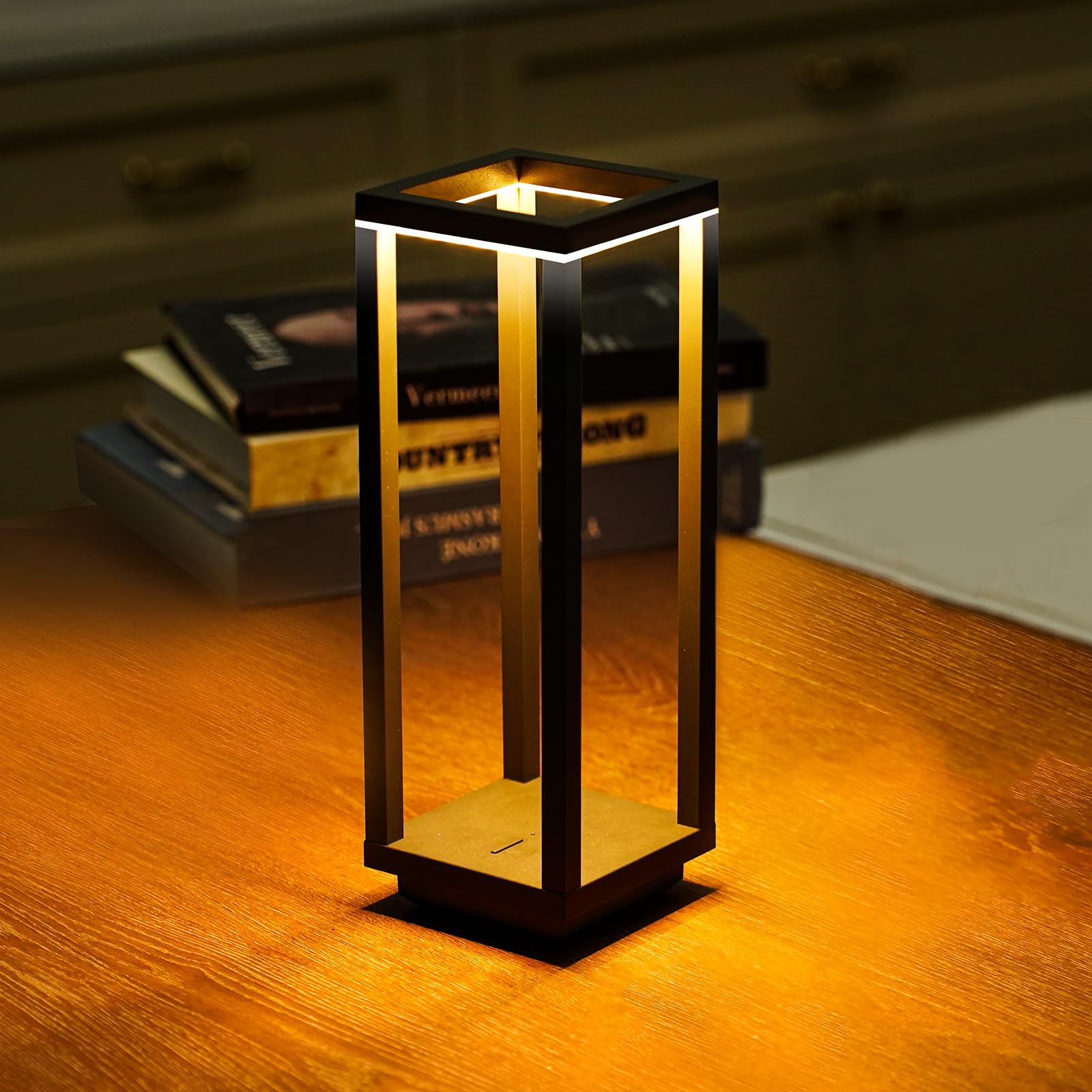 Halostorms cordless table lamp with rechargeable battery for portable ambient lighting.
