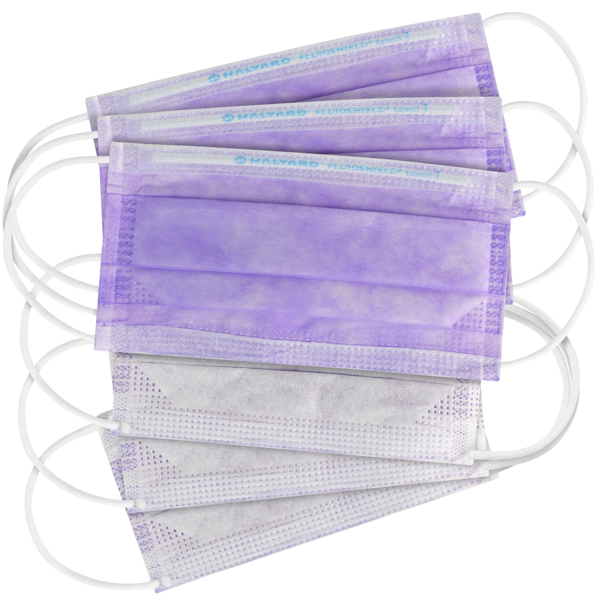 HALYARD Fluidshield 1 lavender mask being worn confirms fit and color.