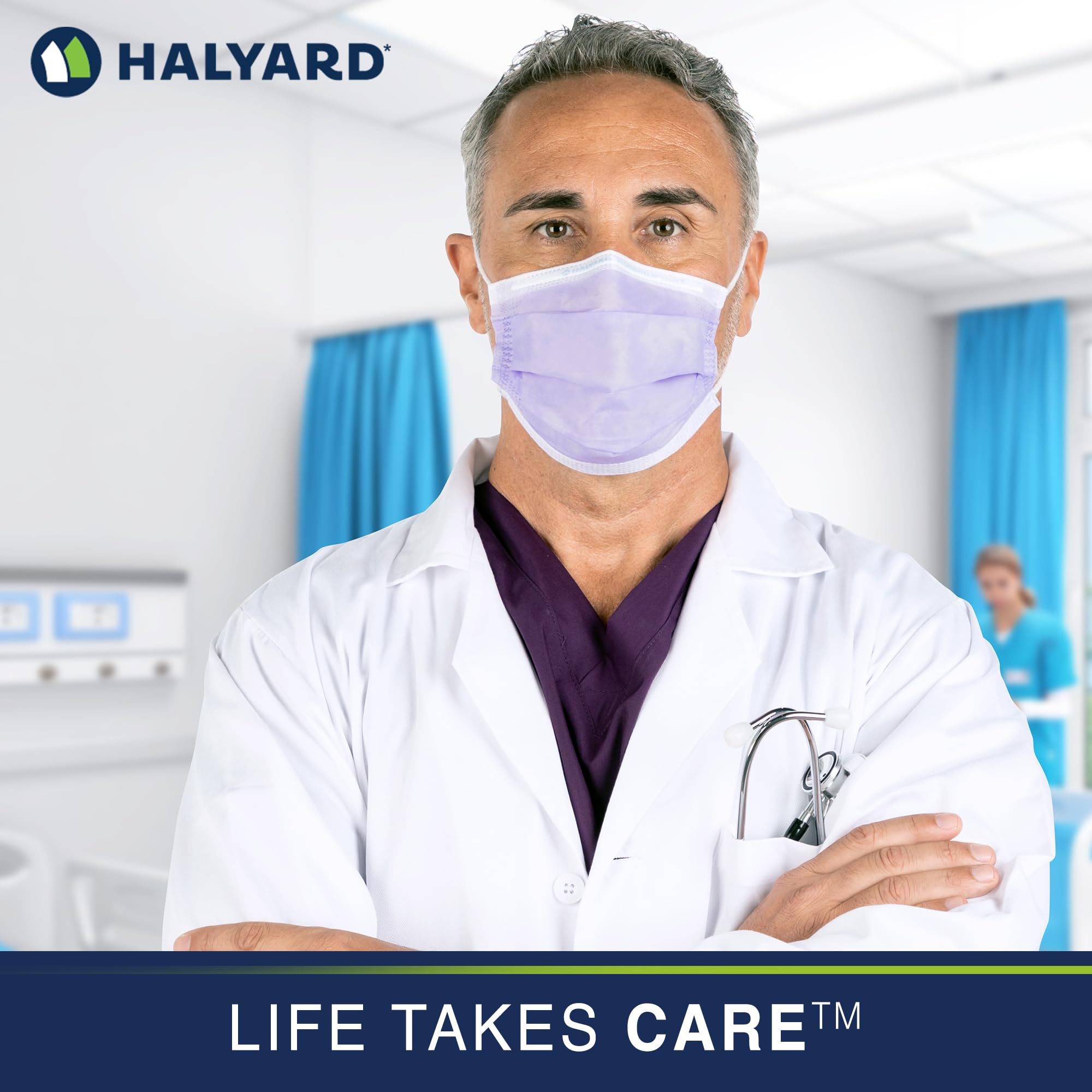 HALYARD Fluidshield 1 professional-use setting suggests suitability in clinical environments.