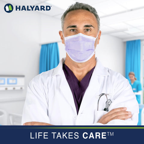 HALYARD Fluidshield 1 professional-use setting suggests suitability in clinical environments.