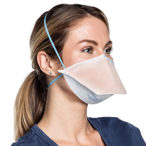 HALYARD FluidShield N95 mask, orange, side view highlights shape