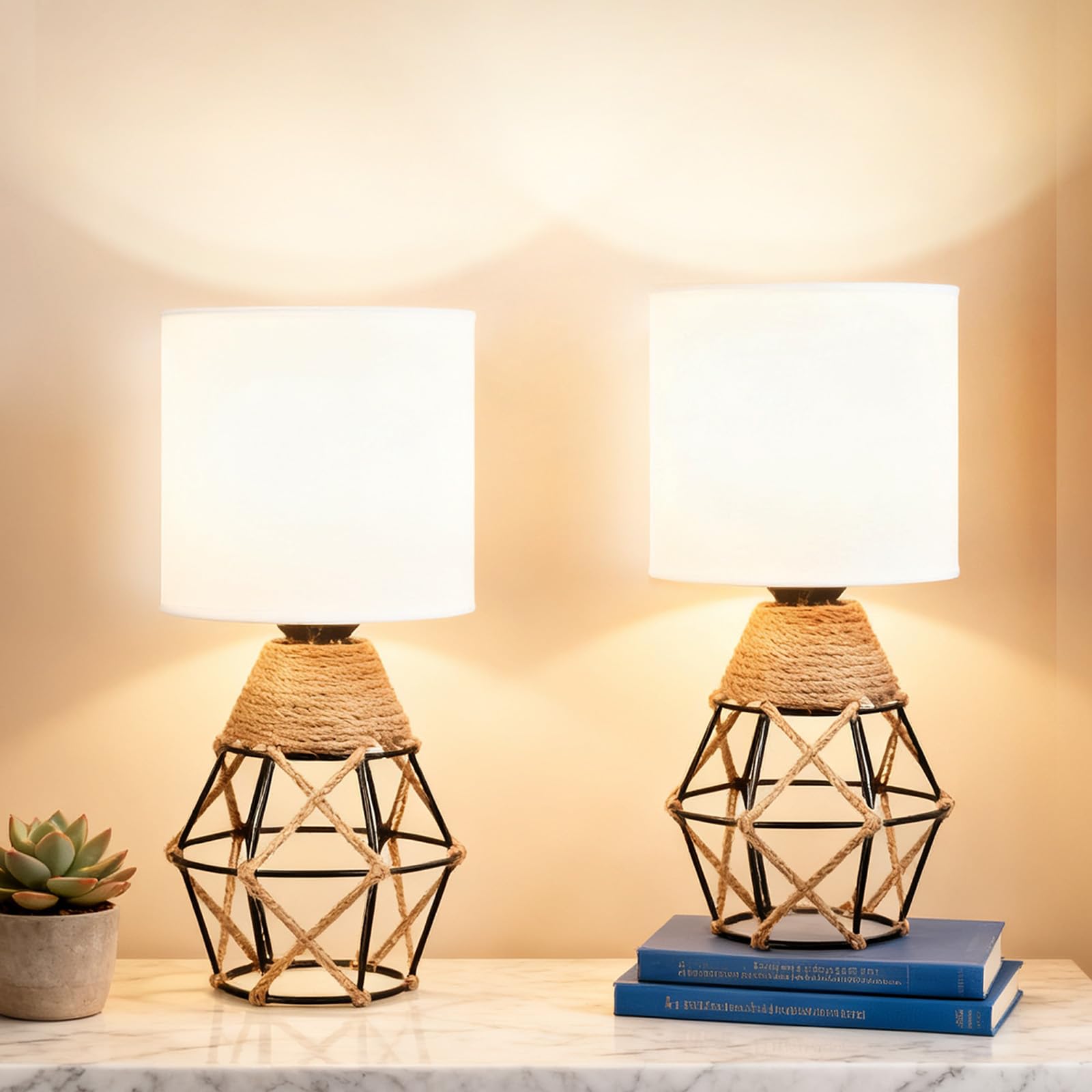 Hamilyeah two-pack table lamps with woven rattan texture for stylish end tables.