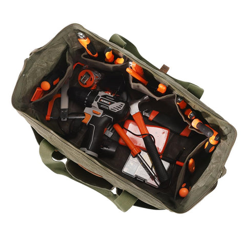 Hamks waxed canvas 16oz protects tools and resists wear in challenging jobs.