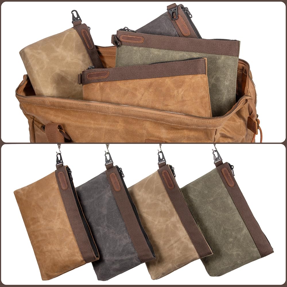 Hamks waxed canvas tool pouch is waterproof and tear-resistant for outdoor job sites.