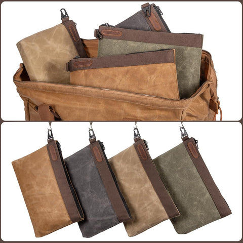 Hamks waxed canvas tool pouch is waterproof and tear-resistant for outdoor job sites.