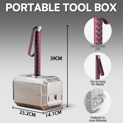 Hammer Tool Box aged-silver shell finish for durable, stylish storage.