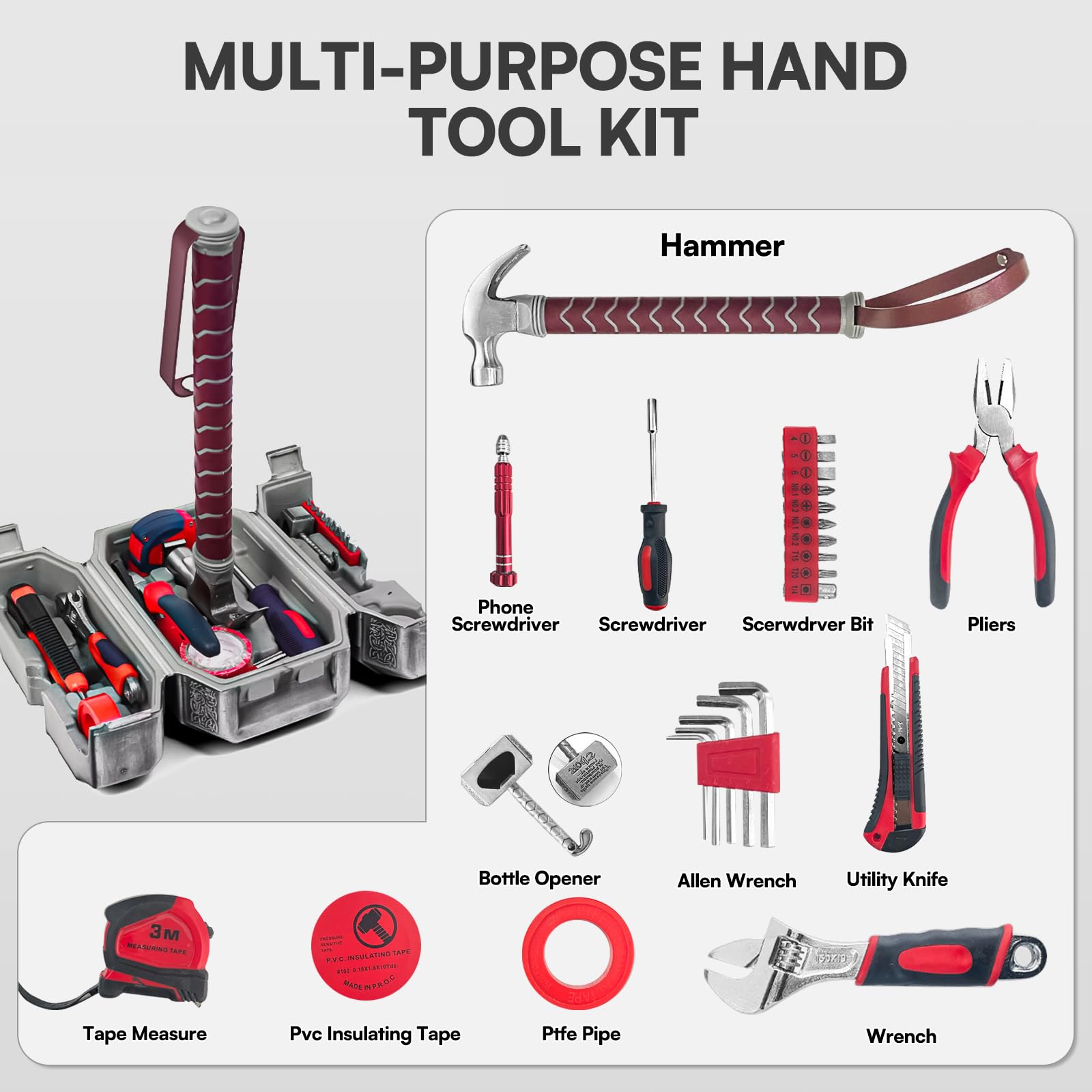 Hammer Tool Box ergonomic handle close-up showing comfortable grip.