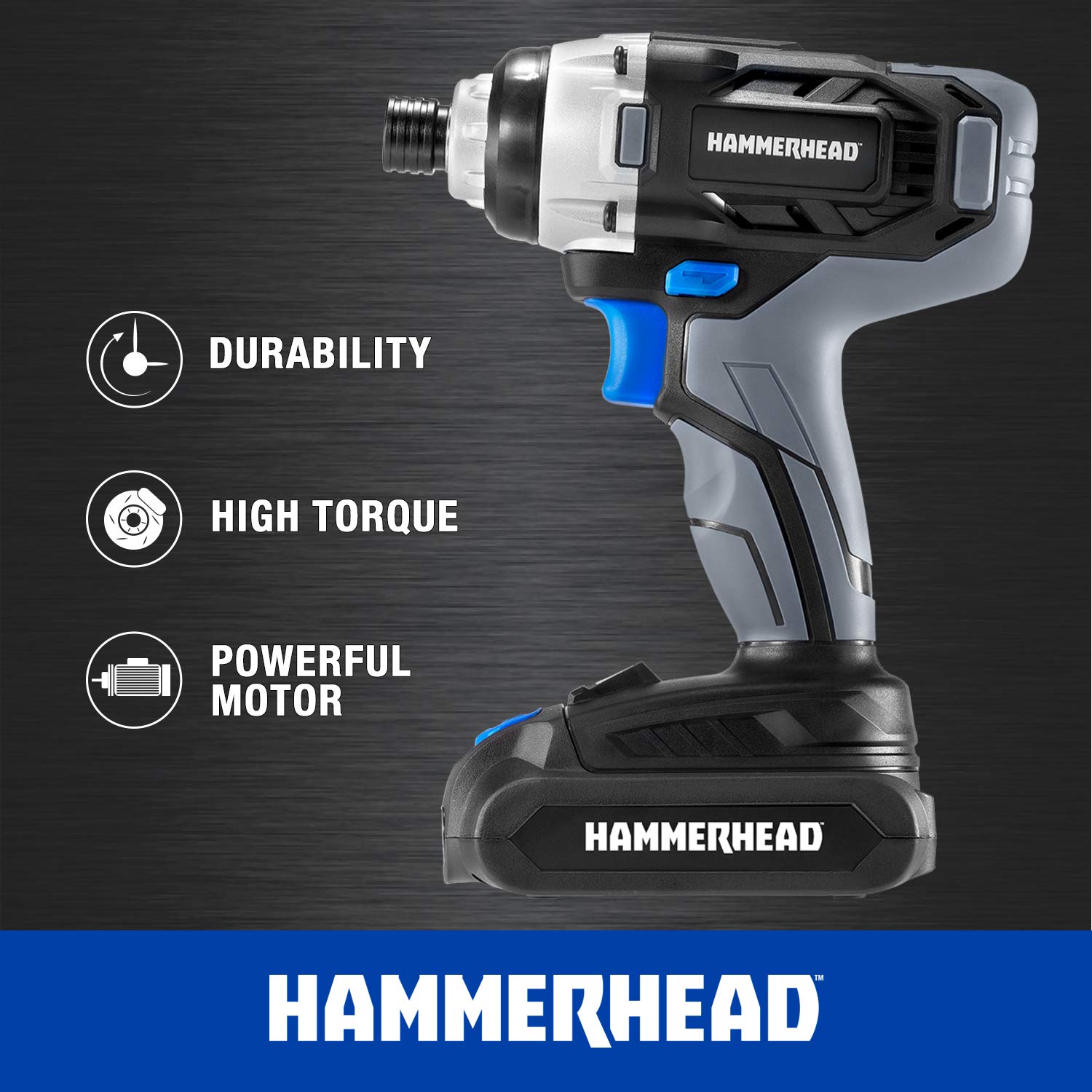 Hammerhead 20V impact driver metal gearbox detail shows durability