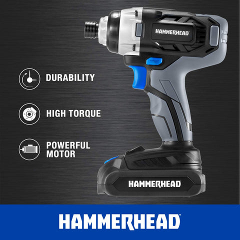 Hammerhead 20V impact driver metal gearbox detail shows durability