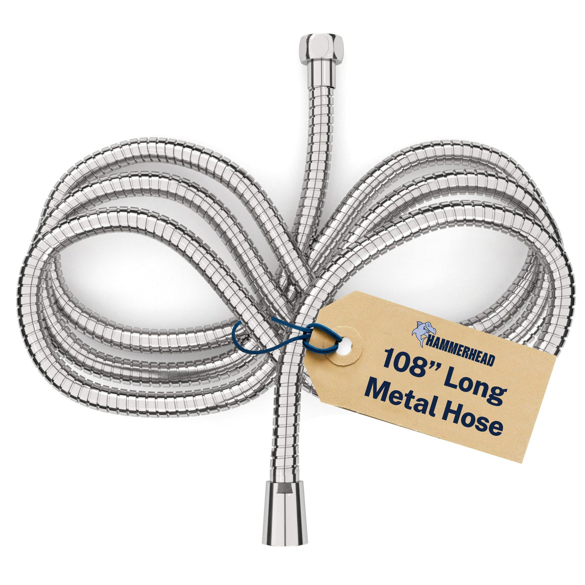 HammerHead Showers 108-inch chrome hose enables easy reach in the shower