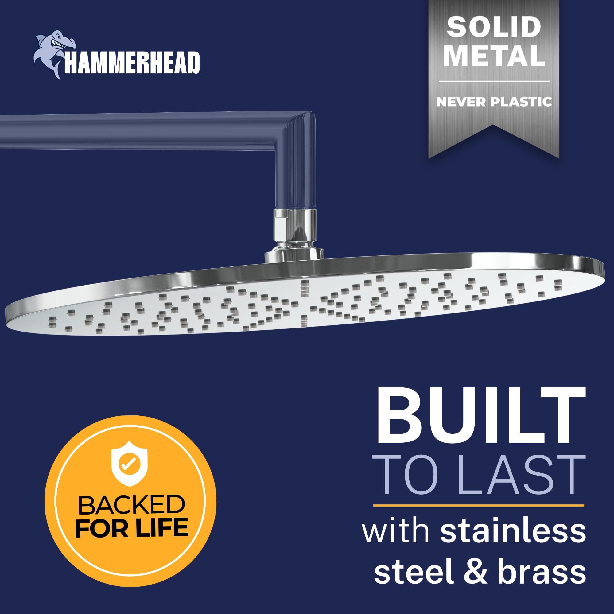 HammerHead Showers 2.5 GPM flow creates steady pressure for full-body rinse.