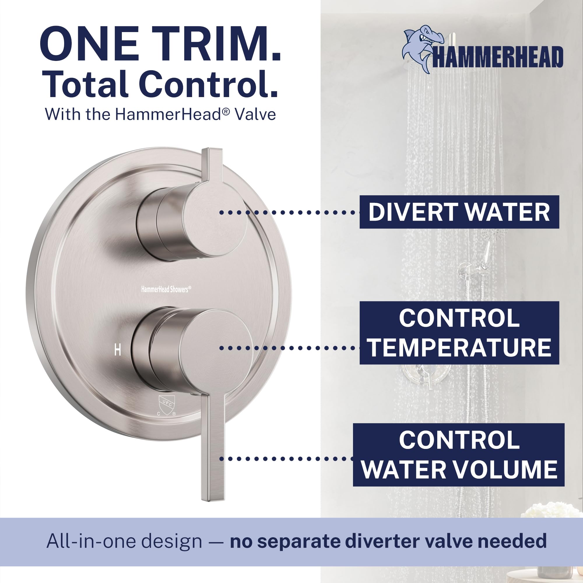 HammerHead Showers 72-inch metal hose provides flexible reach.