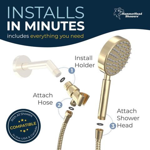 HammerHead Showers adjustable brass holder set at 23 degrees for better spray angles