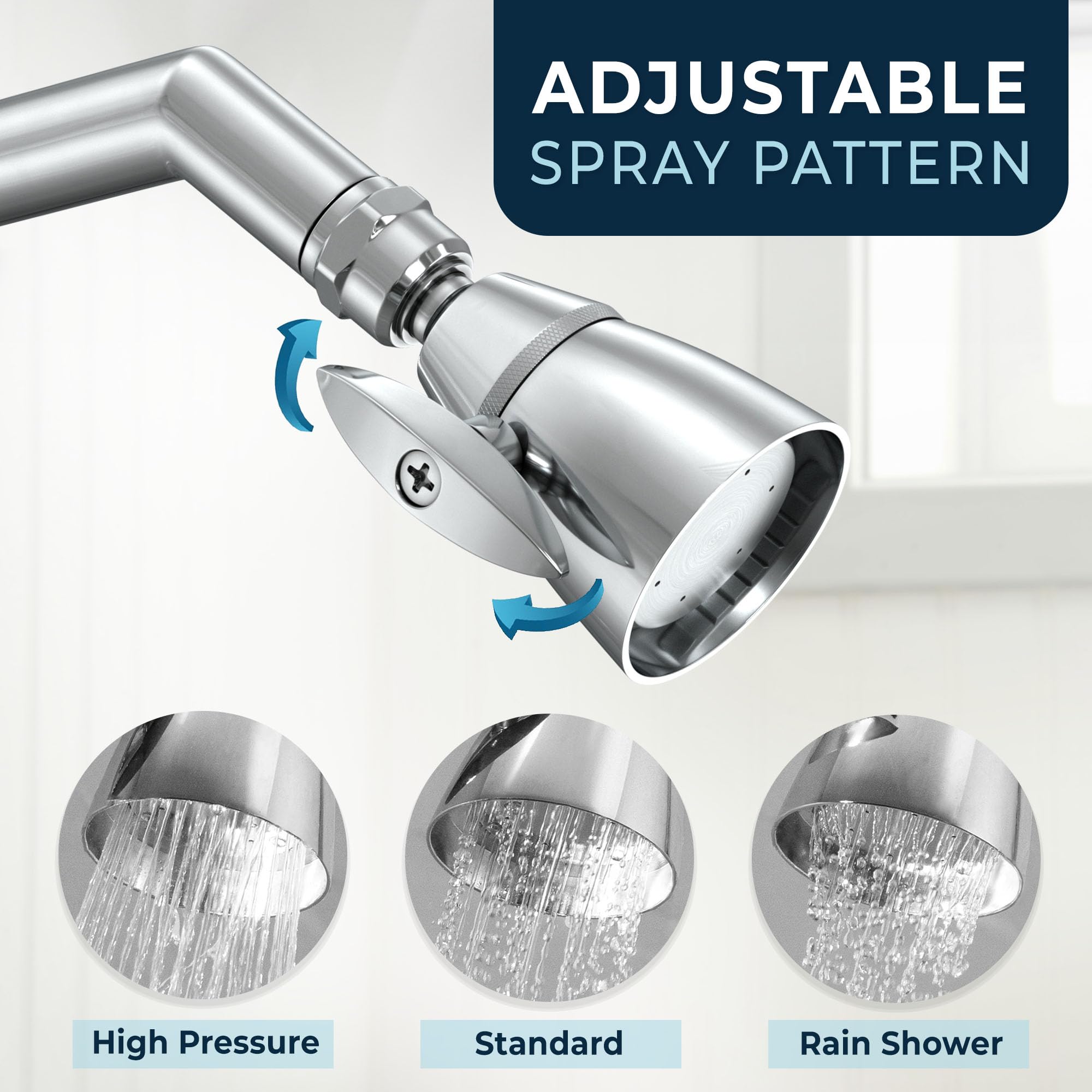 HammerHead Showers adjustable spray pattern knob for customized water delivery.
