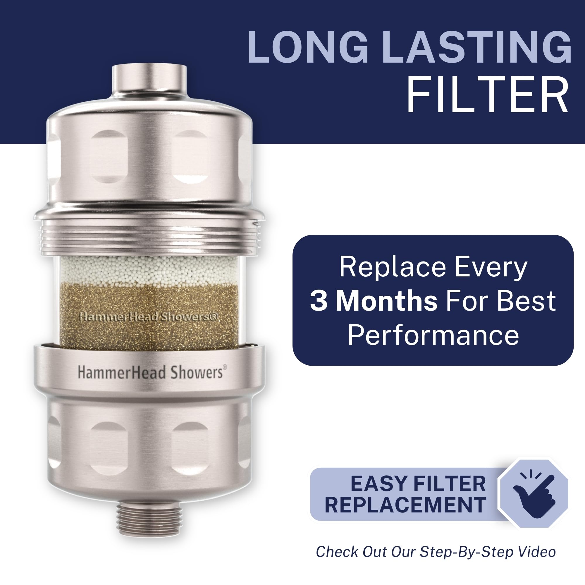 HammerHead Showers calcium sulfite media improves filtration efficiency.