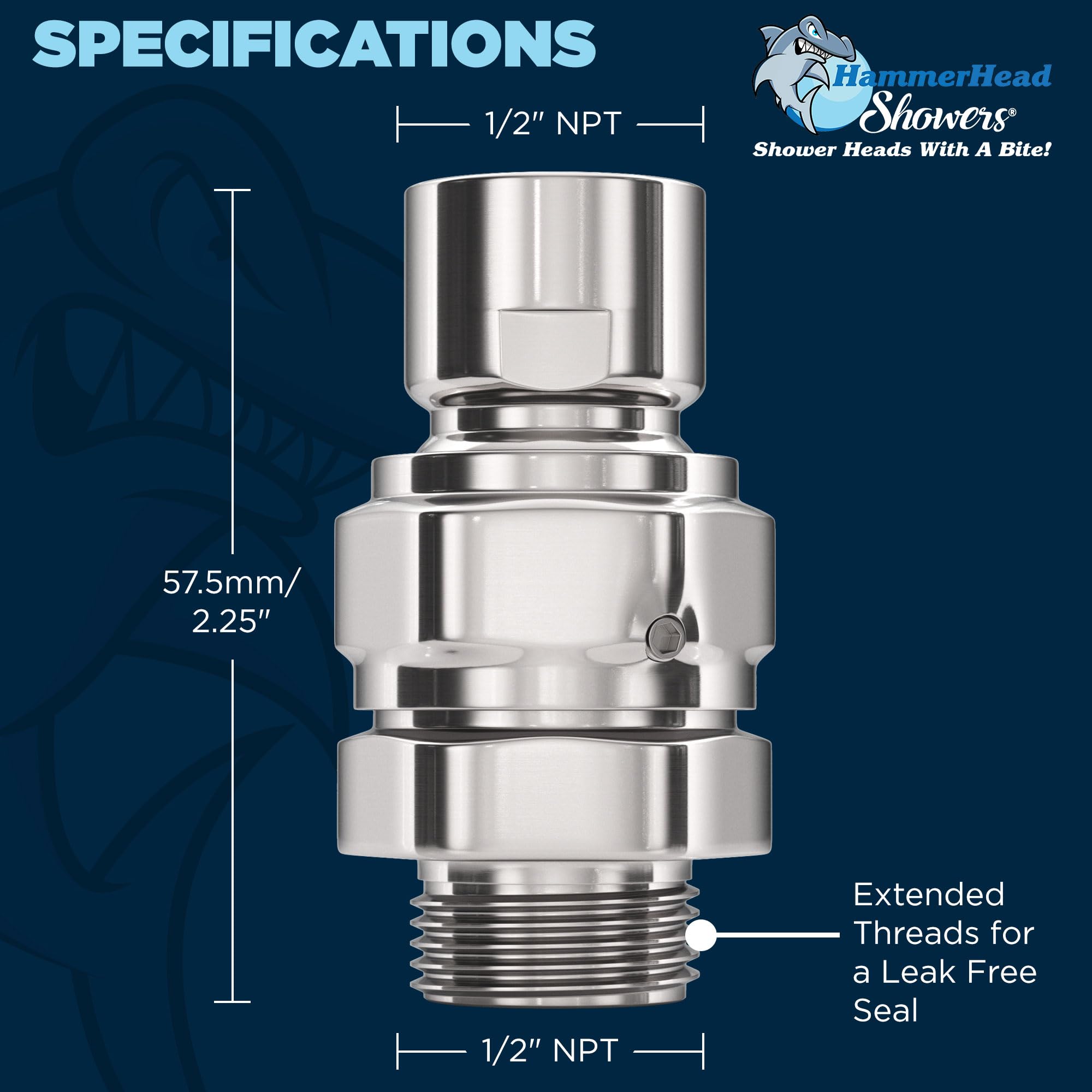 HammerHead Showers chrome adapter integrates smoothly with existing shower arms