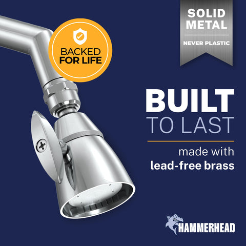HammerHead Showers chrome fixed shower head with durable metal construction.