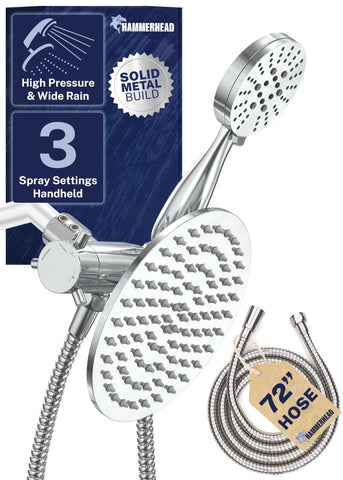 HammerHead Showers dual-head 8-inch rainfall delivers spa-like coverage for a refreshing shower.