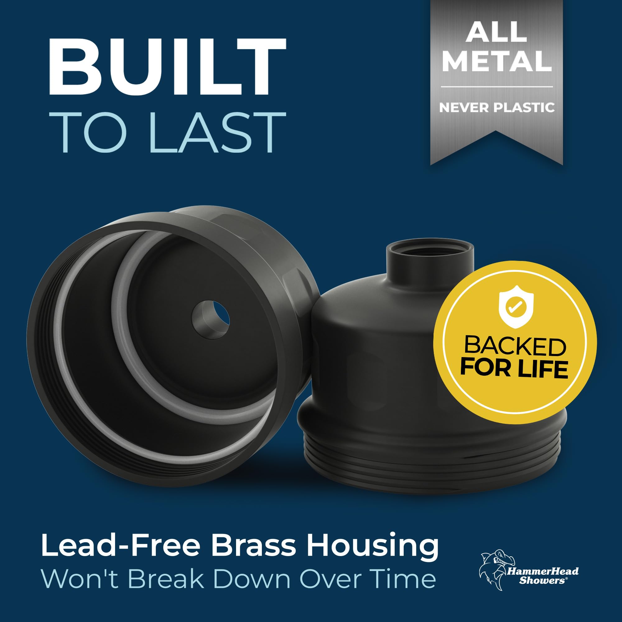 HammerHead Showers ½ inch NPT threading shown for easy installation and fit.
