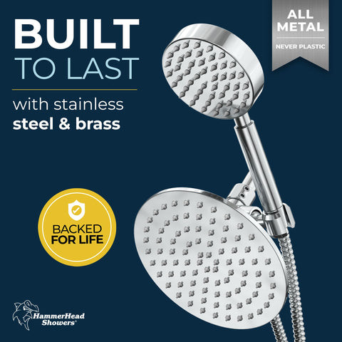 HammerHead handheld shower head with high pressure sprayer for thorough rinsing.