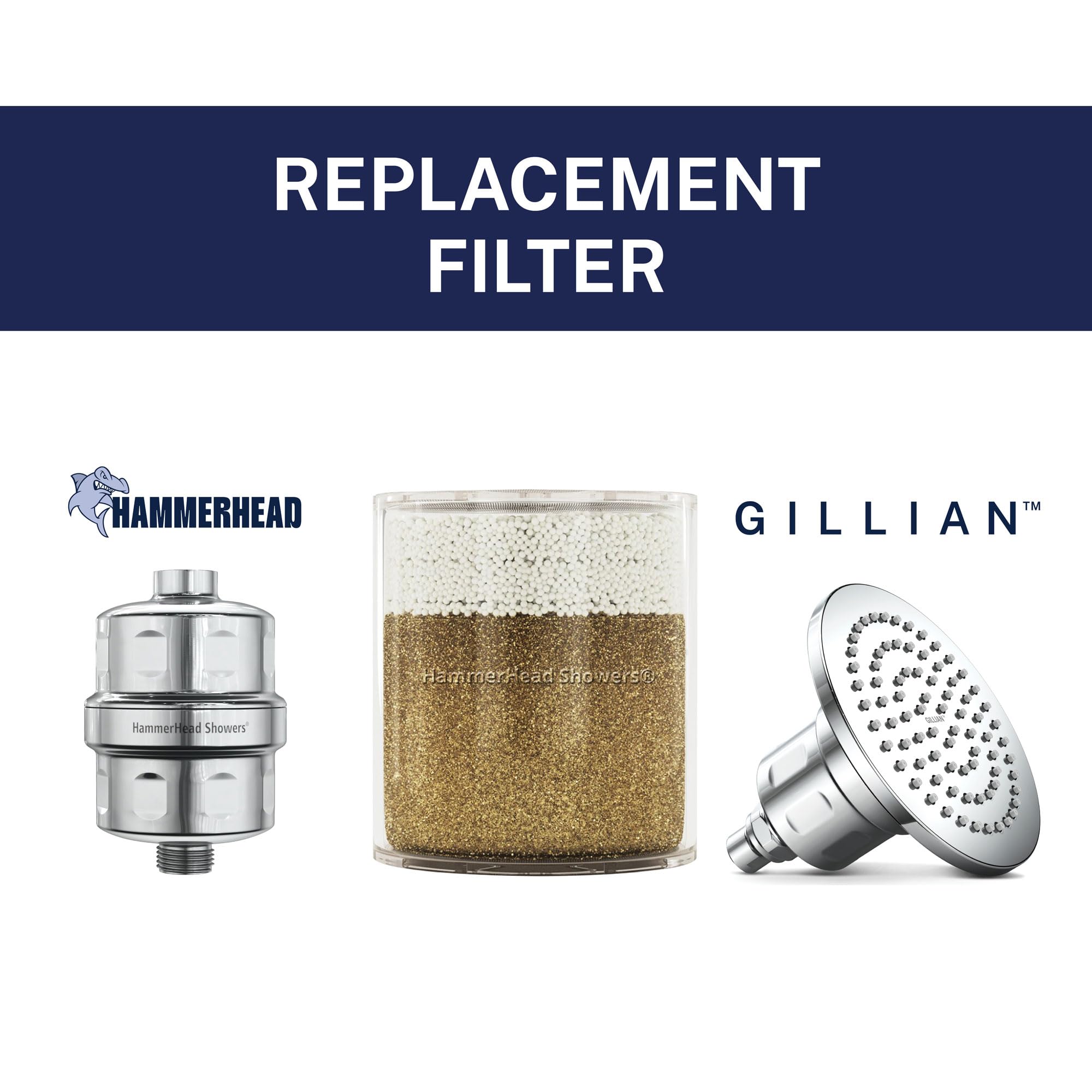 HammerHead Showers kdf-calcium-sulfite media improves water quality for hair.