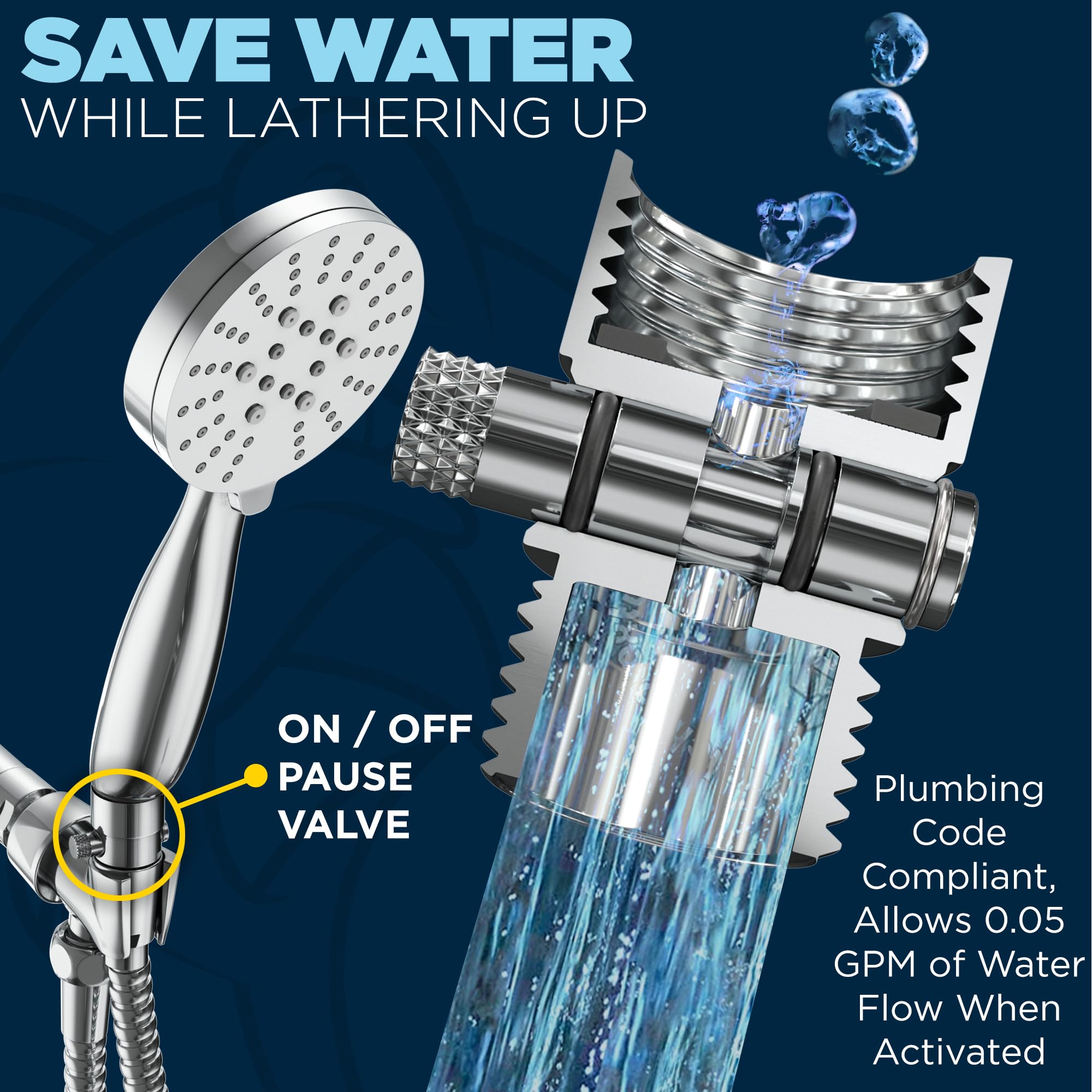 HammerHead Showers 108-inch hose in chrome extends reach for easy rinsing
