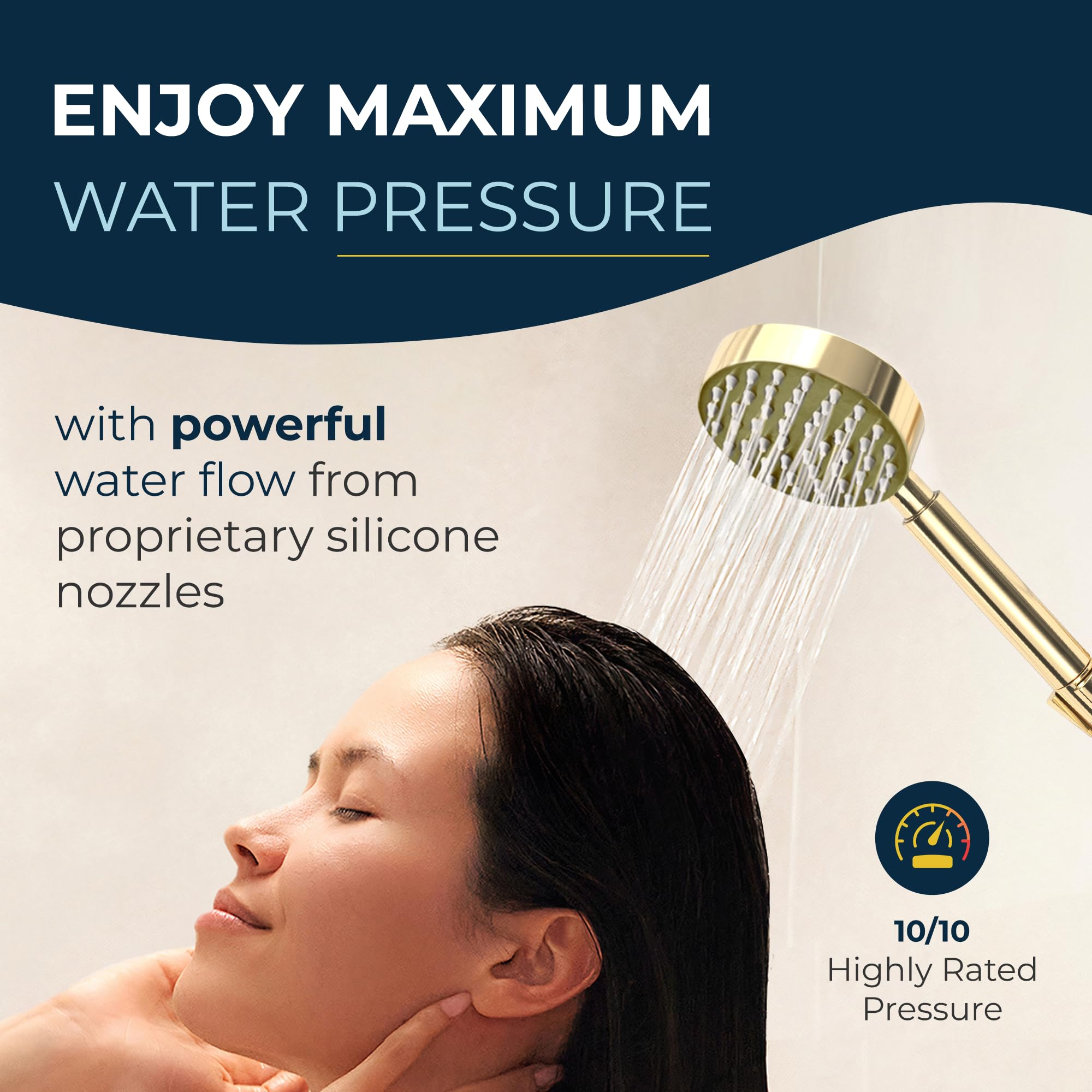 HammerHead Showers polished brass hose and holder for secure adjustable mounting