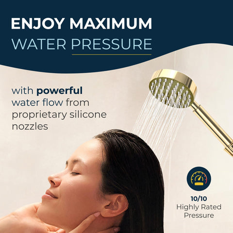 HammerHead Showers polished brass hose and holder for secure adjustable mounting