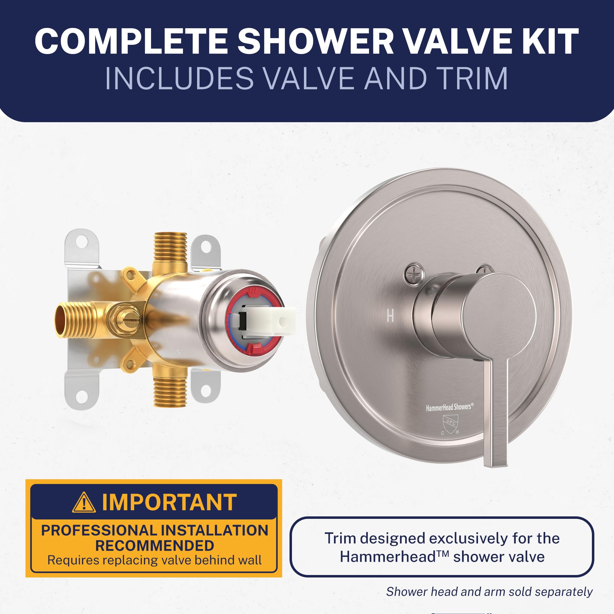 Rough-in valve from HammerHead Showers ensures compatibility during remodels.