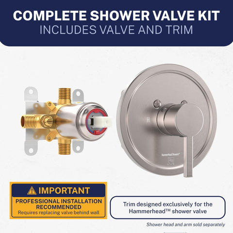 Rough-in valve from HammerHead Showers ensures compatibility during remodels.