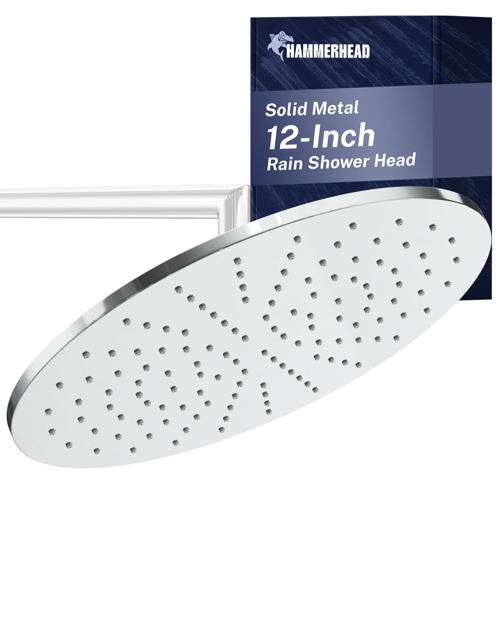 HammerHead Showers solid metal 12-inch rain head delivers wide coverage.