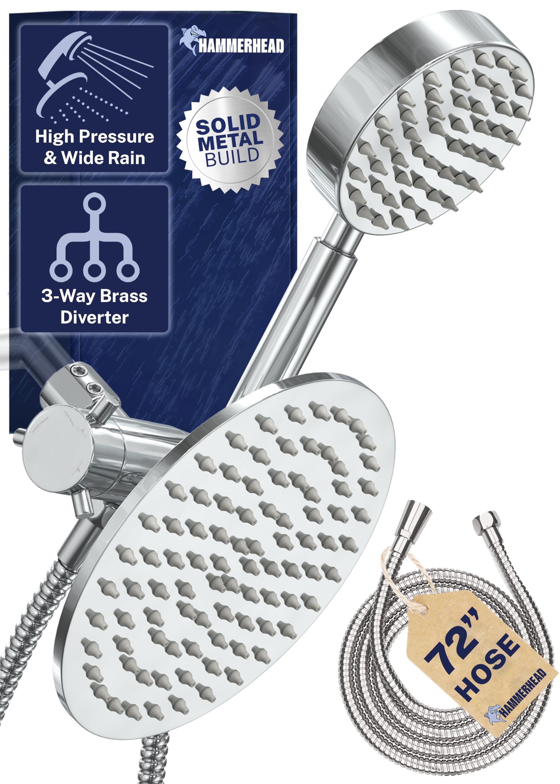 HammerHead Showers solid metal dual shower head chrome finish for a spa-like home upgrade.