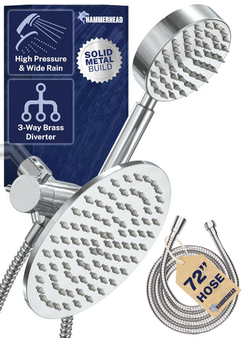 HammerHead Showers solid metal dual shower head chrome finish for a spa-like home upgrade.