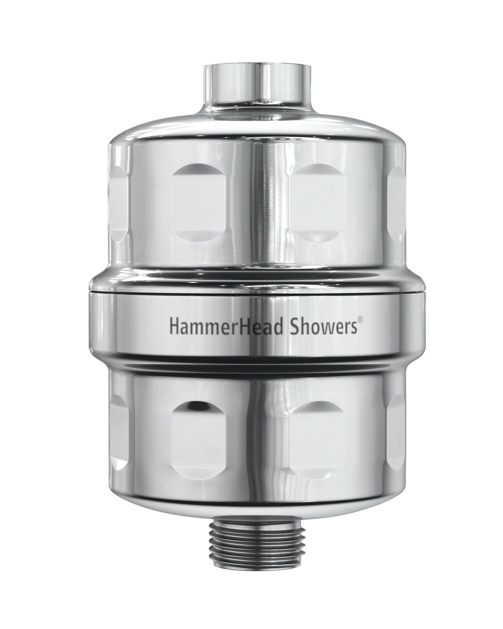HammerHead Showers solid metal filter with chrome body showcases durable construction
