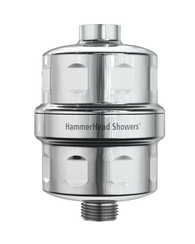 HammerHead Showers solid metal filter with chrome body showcases durable construction