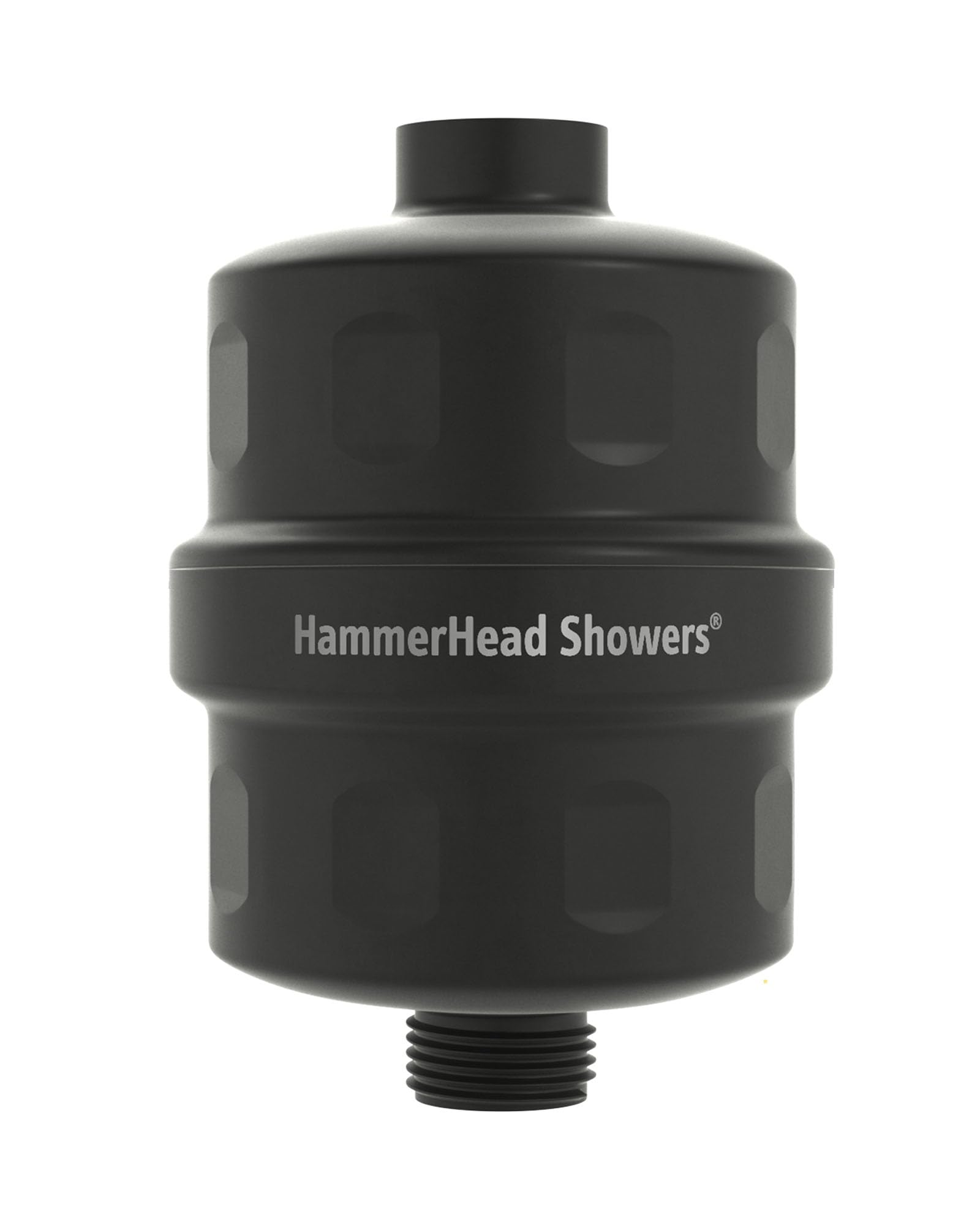 HammerHead Showers solid metal filter in matte black helps reduce chlorine in shower water.