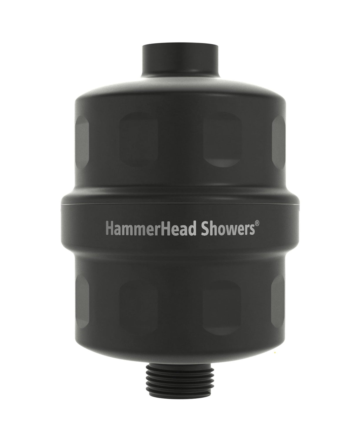HammerHead Showers solid metal filter in matte black helps reduce chlorine in shower water.