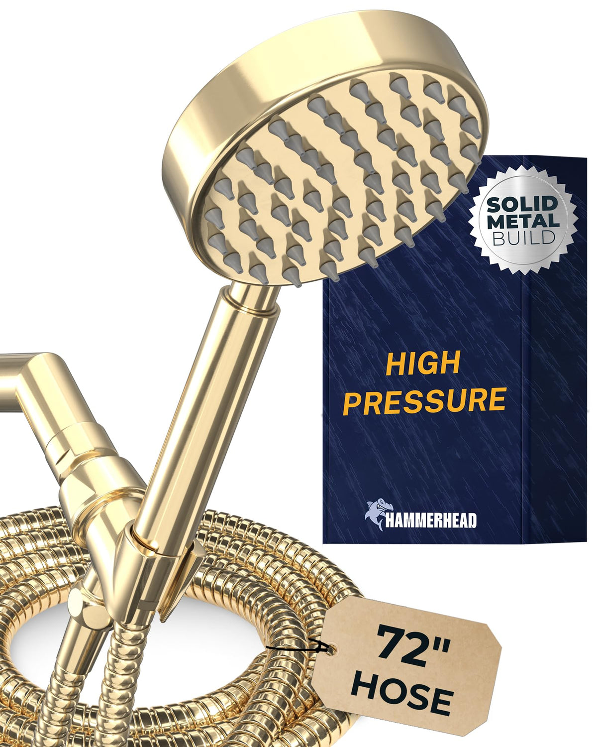HammerHead Showers solid metal handheld shower head showing durable construction