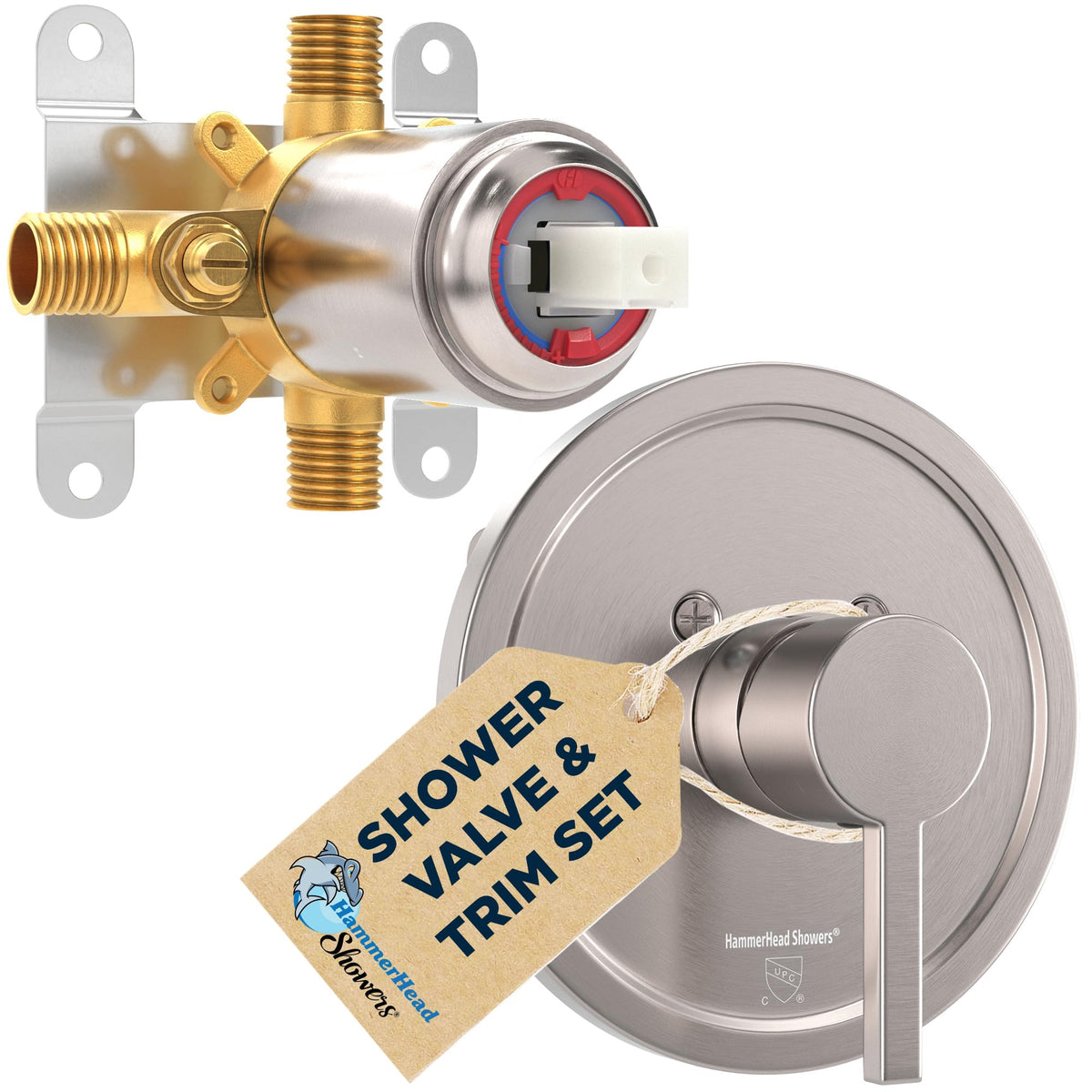 HammerHead Showers solid metal trim kit with single-handle control for easy install.