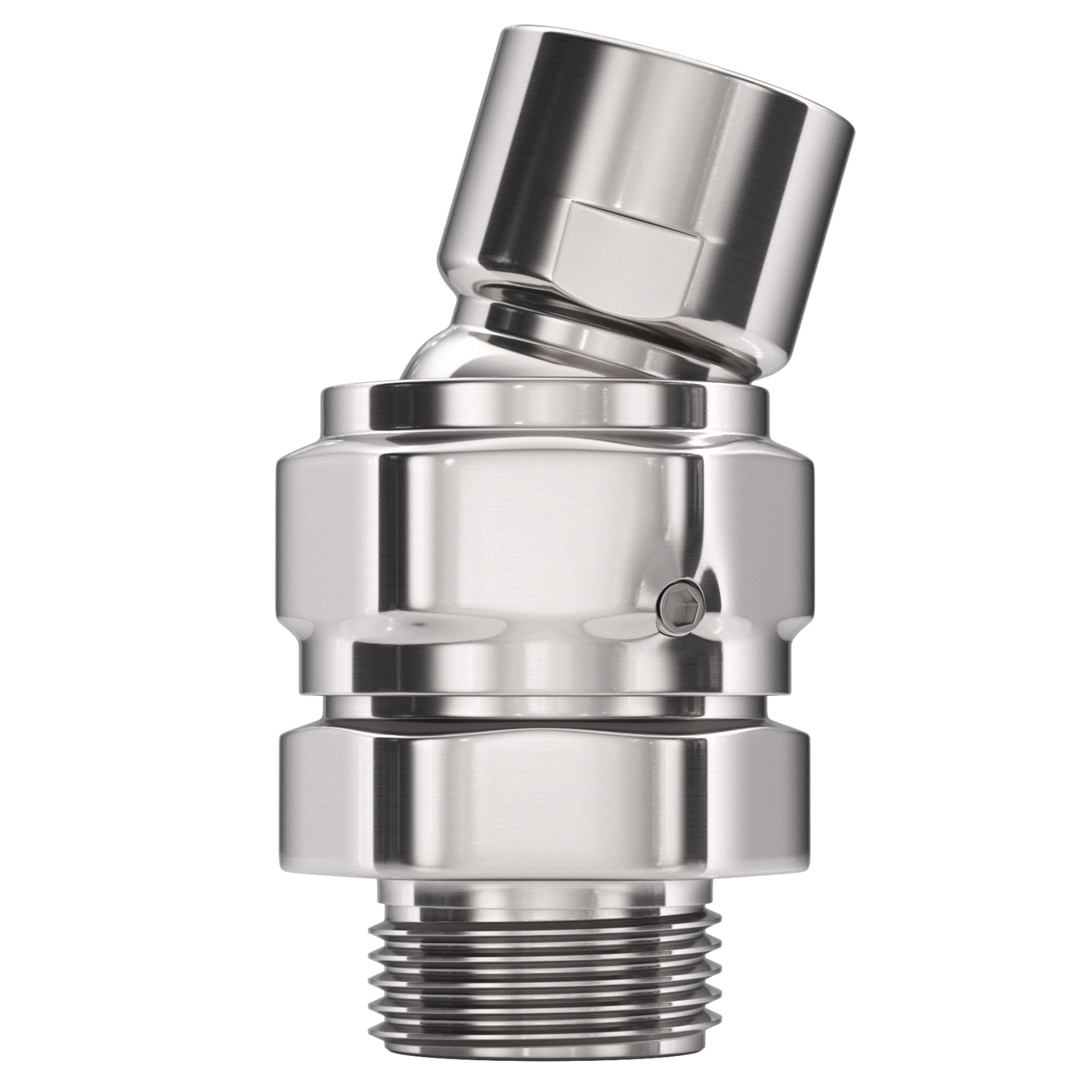 HammerHead Showers solid metal swivel adapter demonstrates easy angle adjustment for any shower
