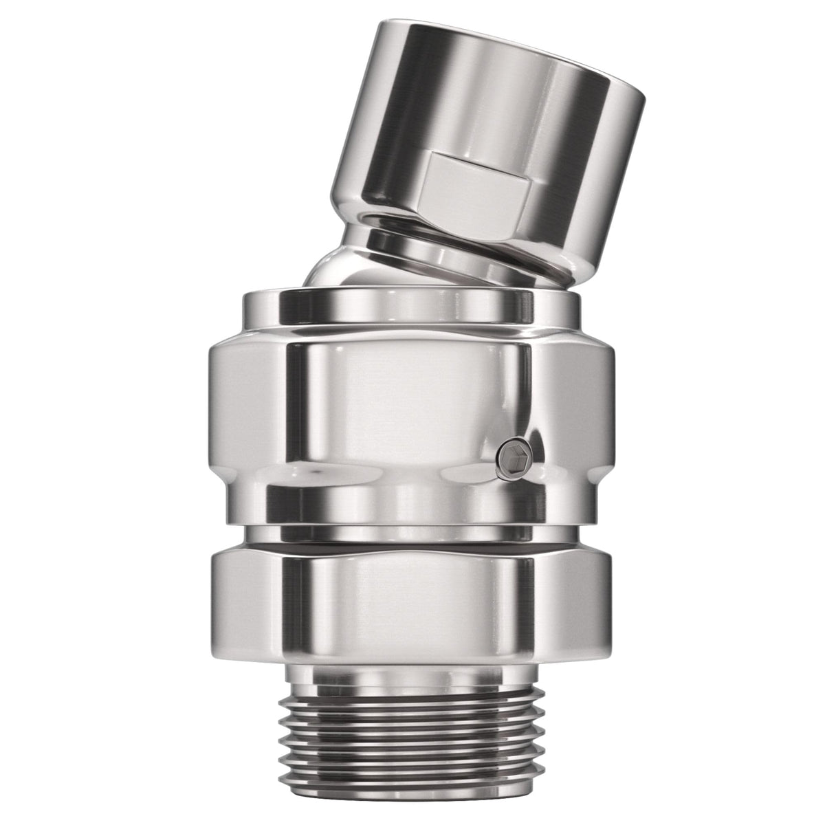 HammerHead Showers solid metal swivel adapter demonstrates easy angle adjustment for any shower