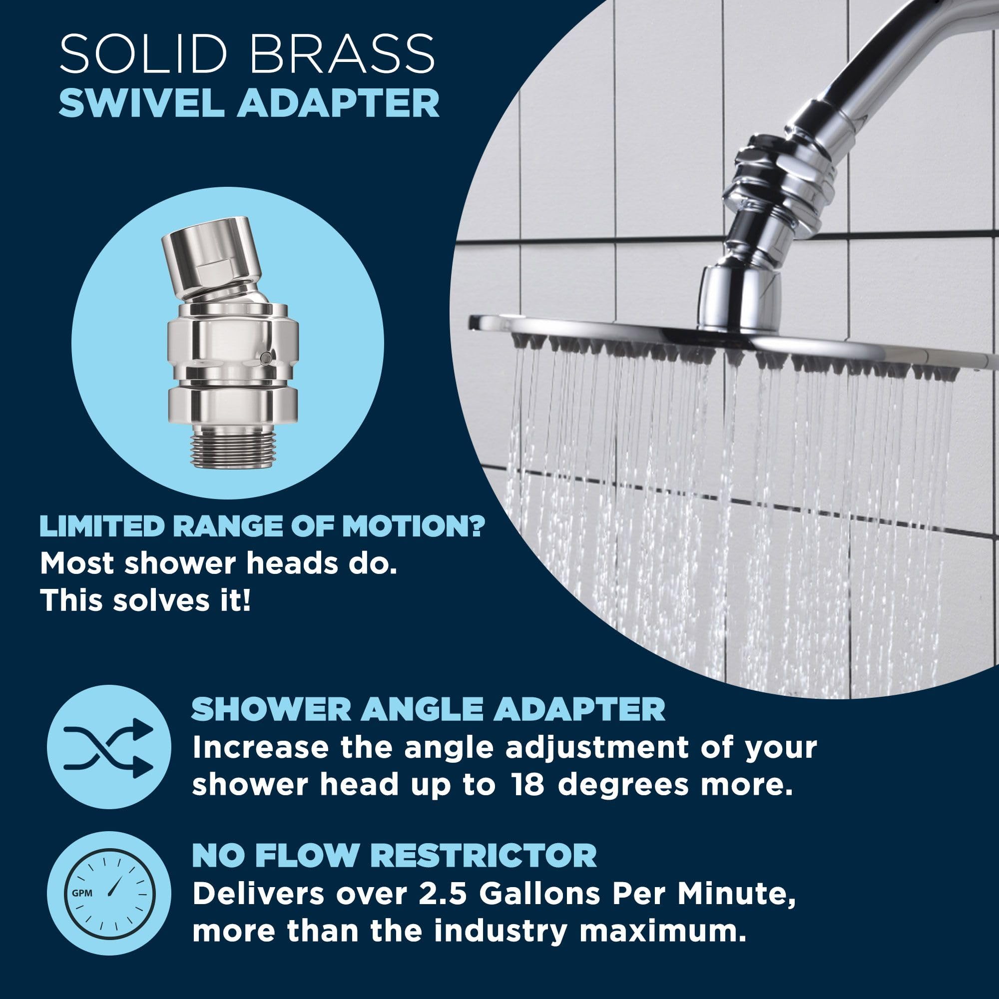 HammerHead Showers swivel ball makes shower angle tweaks quick and precise