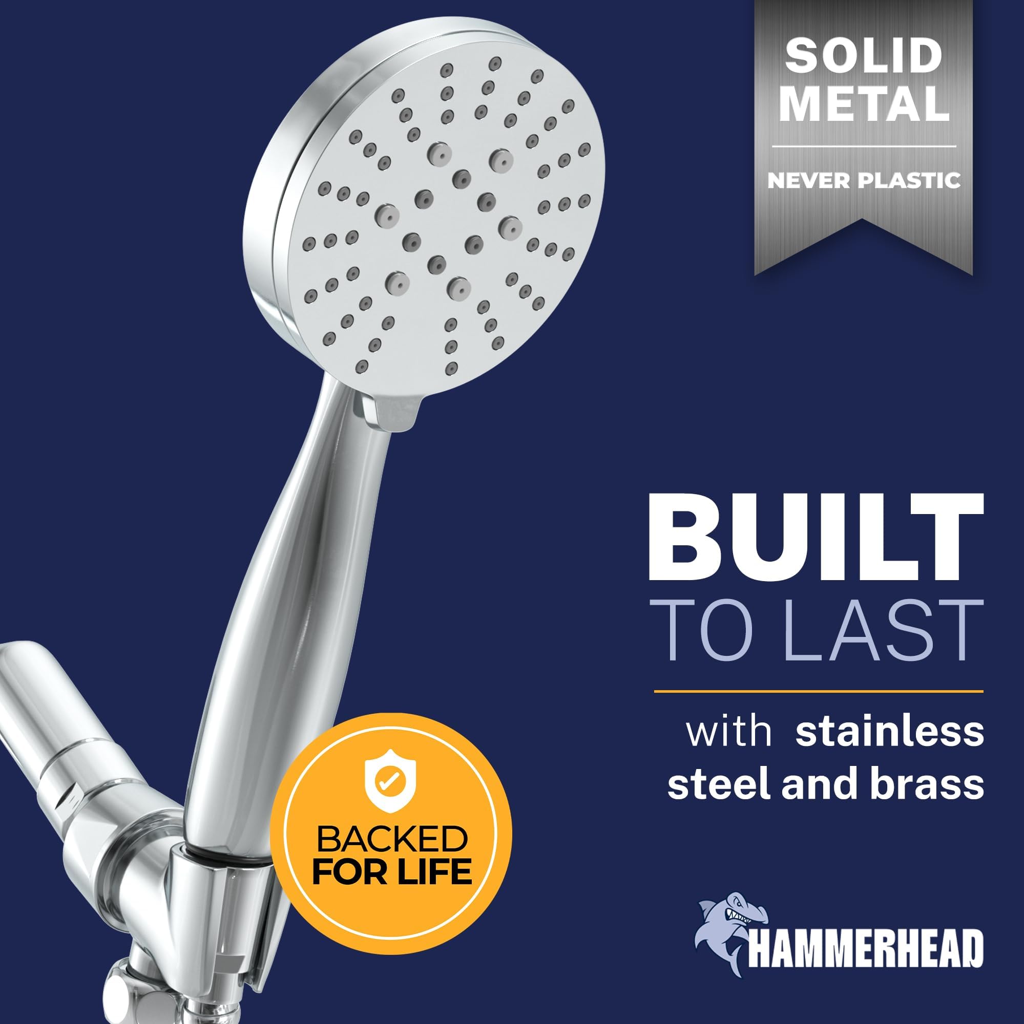HammerHead Showers three-spray option in chrome with drench, massage, and mist modes