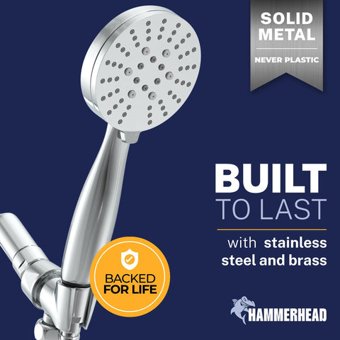 HammerHead Showers three-spray option in chrome with drench, massage, and mist modes