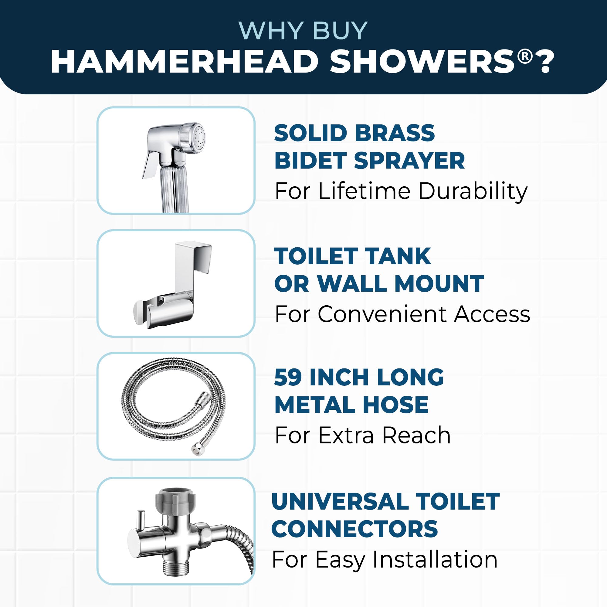 HammerHead Showers universal toilet compatibility fits standard toilets.