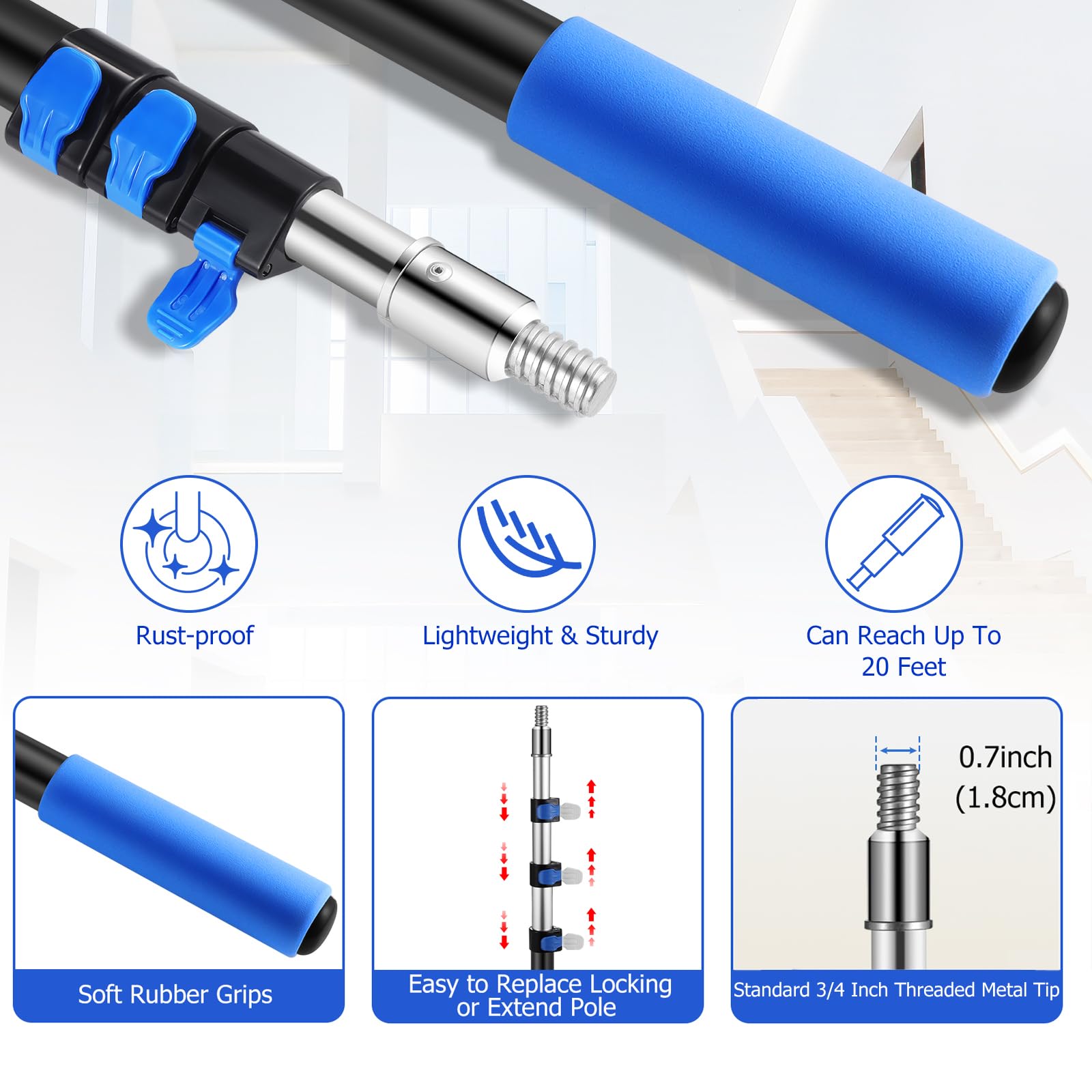 Hammrit 3-12ft adjustable aluminum pole with secure locking enables versatile heights