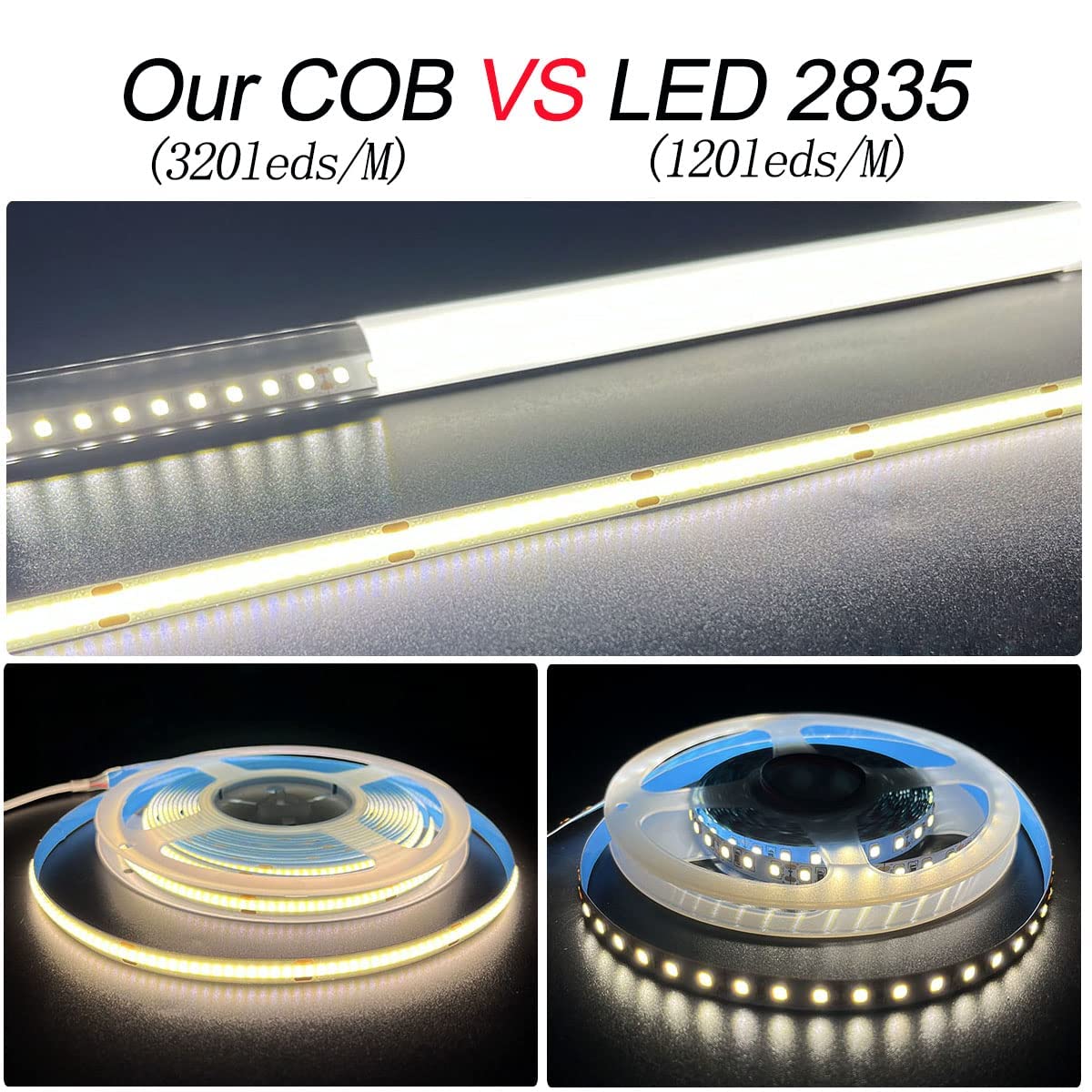 HAMRVL COB LED strip lights soften bedroom lighting with consistent 6000K white glow.
