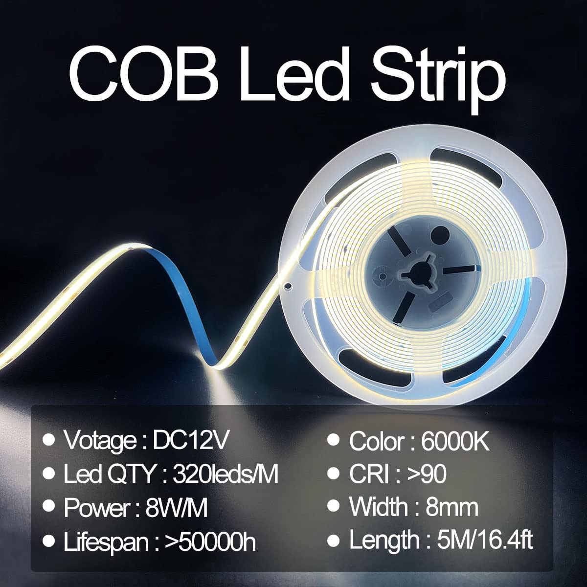 HAMRVL COB LED strip lights backlight kitchen cabinets with even, energy-efficient glow.