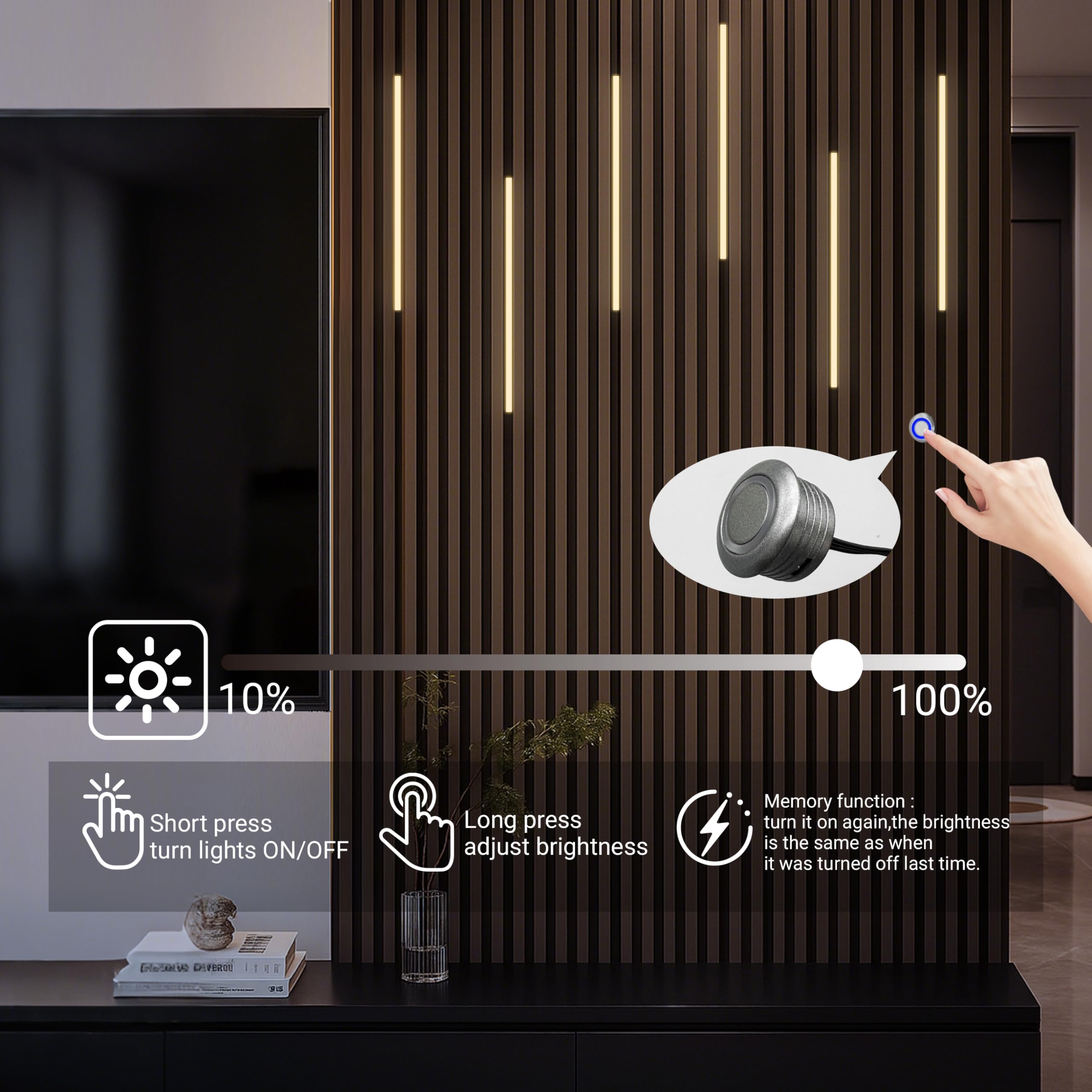 HAMRVL dimmable 3000K lights with touch switch for customizable brightness.